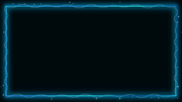 Electric Blue Neon Rectangle Frame with Sparkling Particles Effect