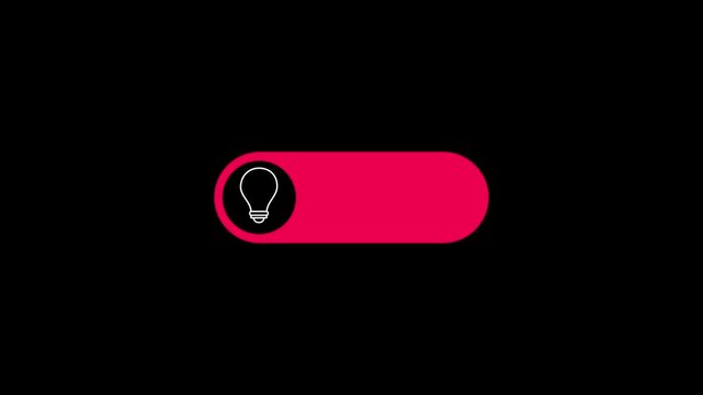 Magenta interactive toggle switch with a lightbulb icon switching on and off over a black background. Excellent for dark mode UI and idea themes.