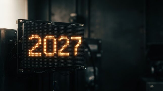Digital LED Display Showing 2027 Year Countdown for Future Business Planning and Strategic Forecasting Concepts
