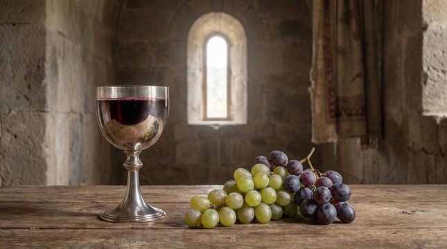 Minimalist Editorial Still Life with Communion Wine and Grapes