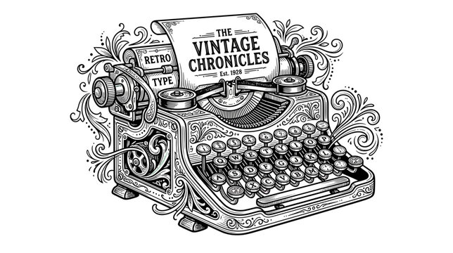 Vintage Typewriter with "The Vintage Chronicles" text - Retro Design