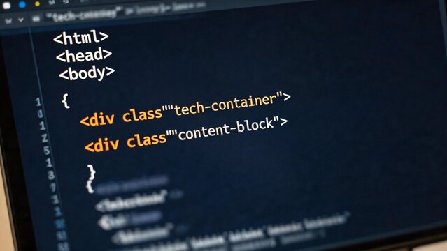Computer screen displaying HTML code
