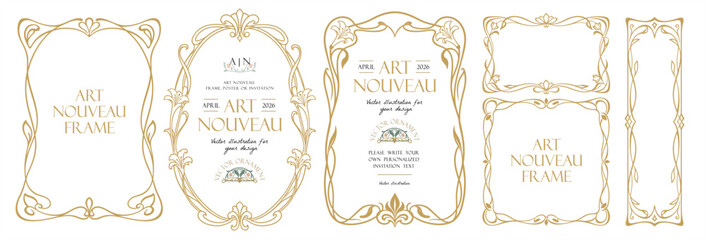 Fototapeta na wymiar Elegant Art Nouveau frames. Vector floral geometric classic illustrations and ornaments for vignettes, wedding invitation, certificate, poster and border on transparent background