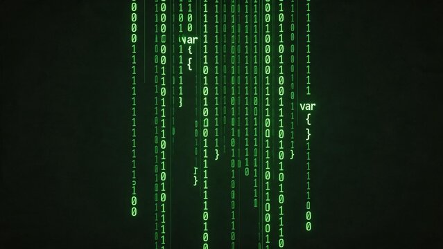 Digital code falling on dark background