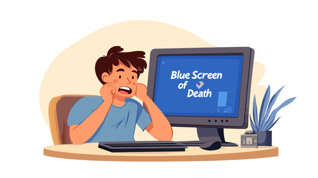 Person frustrated by computer error screen