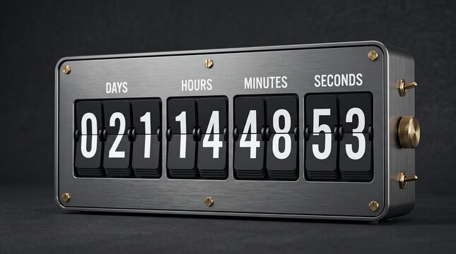 Mechanical Split-Flap Countdown Clock Displaying Time Remaining in a Minimalist Industrial Style