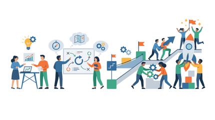 Fototapeta premium Teamwork and strategy leading to business growth and successful startup launch