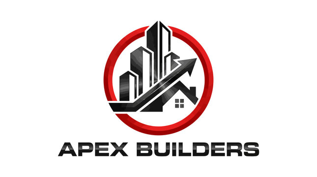 Apex Builders logo with cityscape and arrow.