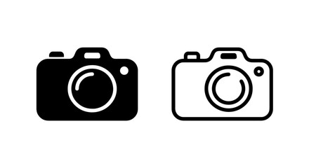 Set of digital camera icons in solid and outline styles for photography with shooting © MdDelowar