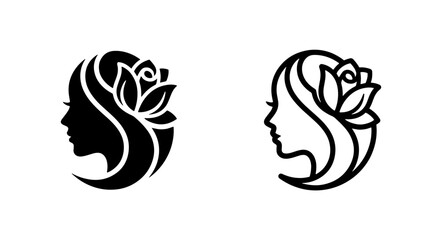 Profile portrait of woman with rose flower hair decoration icon set, feminine © MdDelowar