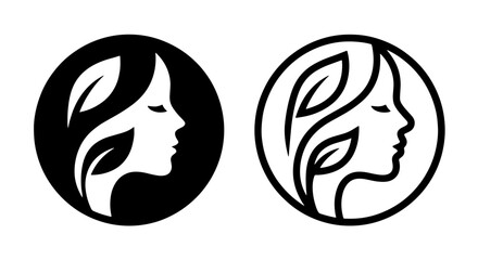 Profile portrait of woman with floral hair elements circular icons, wellness © MdDelowar