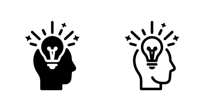 Creative idea human head silhouette and lightbulb icon set with thinking, innovation