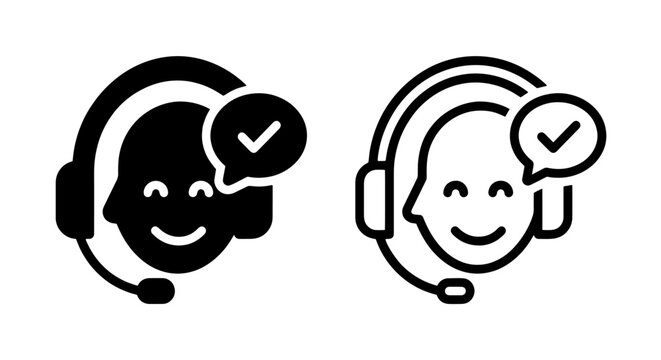 Customer support representative avatar icon with headset and positive check mark