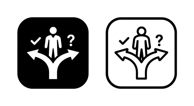 Person choosing between two directions with checkmark and question mark icon set