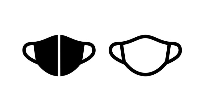 Protective face mask icons set with protection respirator silhouette minimalist