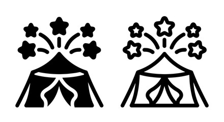 Circus tent icon set with star fireworks for entertainment and event planning © MdDelowar