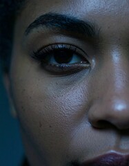 Fototapeta premium close up portrait of young beautiful woman, focus on face with natural light