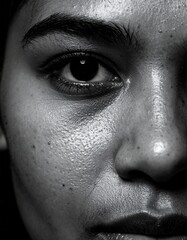 Fototapeta premium close up portrait of young beautiful woman, focus on face with natural light