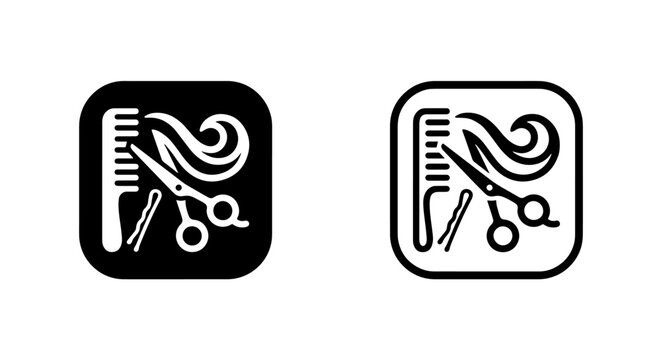 Hair salon icons with comb scissors and hair lock scissors grooming hairdresser