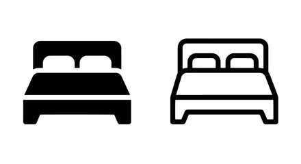 Simple double bed icon set for hotel and accommodation with furniture, interior © MdDelowar