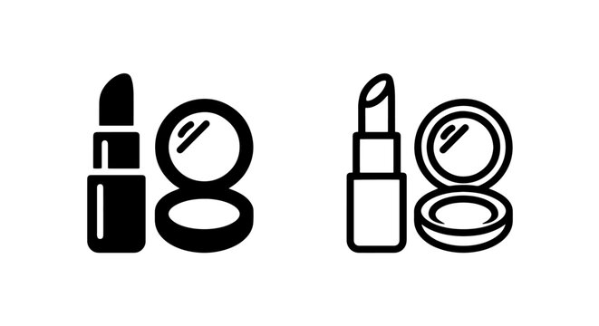 Lipstick and powder compact makeup icon set with lipstick cosmetics skincare
