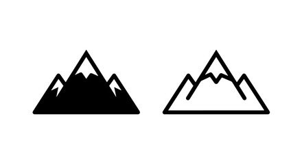 Mountain peak icon solid and outline versions with mountain landscape adventure © MdDelowar