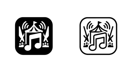 Music festival event icons with tent and musical note design festival silhouette © MdDelowar