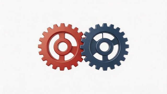 Two interlocking gears on white background