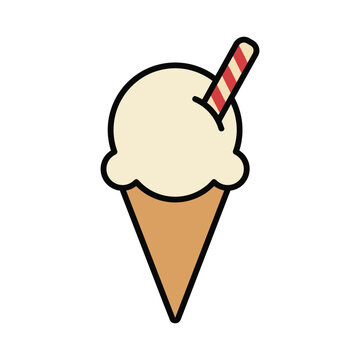 Vector illustration of an ice cream cone with a single scoop and striped wafer stick