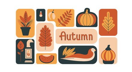 Autumn themed sticker set with seasonal icons and typography © Muzamil