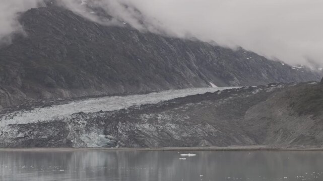 a panning left clip of lamplugh glacier at glacier bay of alaska of the usa