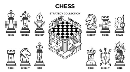 Chess Strategy Collection: King, Queen, Bishop, Knight, Rook, Pawn Icons © ahmad