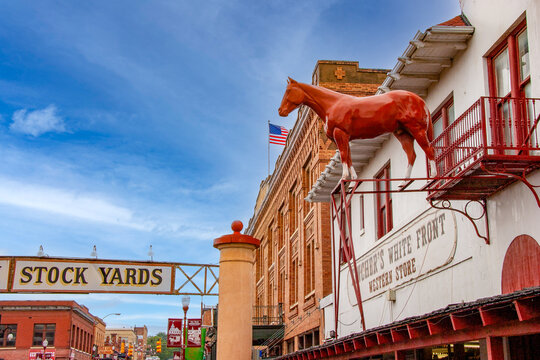 facade of the old historic saloon white elephant of Fort Worth stockyards, nowadays a touristic spot