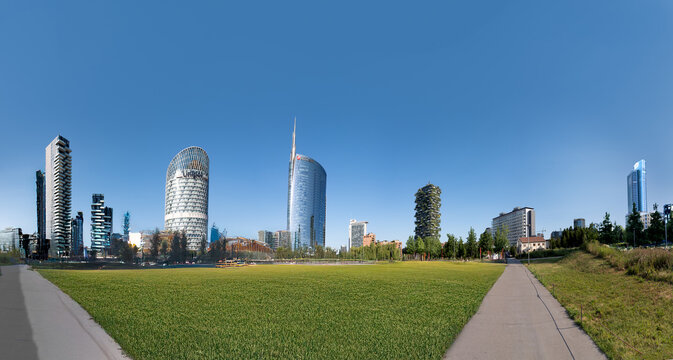 Modern buildings at Porta Nuova in Milan, Lombardy, Italy. Gae Aulenti square