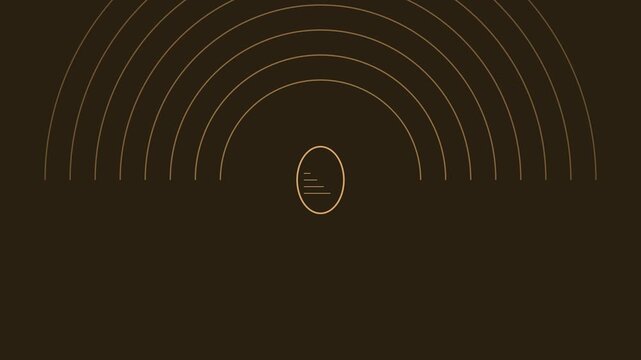 Minimalist abstract 4k background, with concentric golden, circles and central, oval pulse animation, for modern digital, and tech presentations