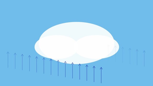 Minimalist abstract animation of rising blue arrows and 4k white cloud shape for data growth and concept visualization