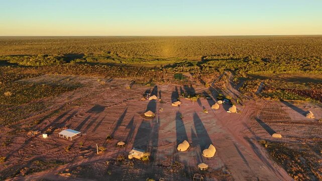 Aerial view of traditional houses in Katyalarekwa village, an Indigenous reserve of the Haliti Pares&iacute; people in Tangar&aacute; da Serra, Mato Grosso, Brazil