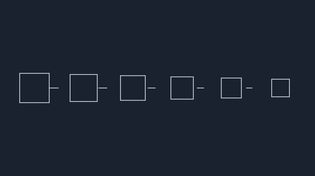 Minimalist process flowchart animation with connected square nodes and lines for business strategy and workflow infographics 4k