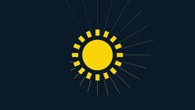 Minimalist sun animation with rotating rays on dark 4k background, motion weather