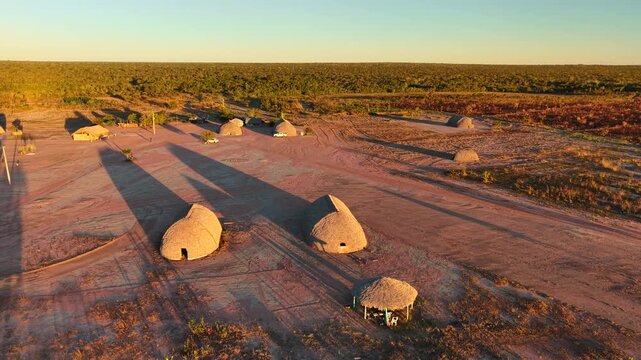 Aerial view of traditional houses in Katyalarekwa village, an Indigenous reserve of the Haliti Pares&iacute; people in Tangar&aacute; da Serra, Mato Grosso, Brazil