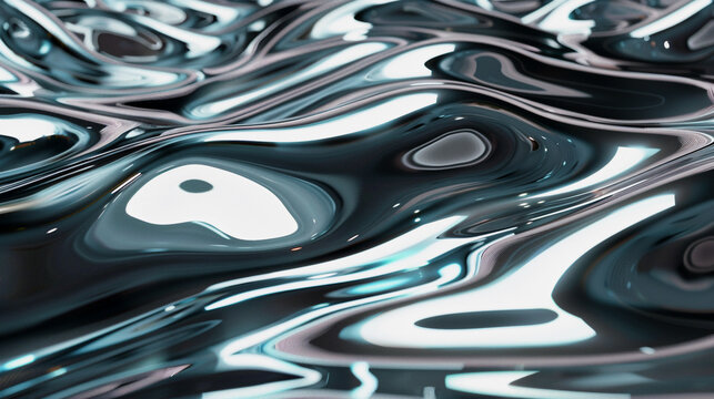 Flowing Liquid Metal Surface with Reflective Waves in a Modern Abstract Style
