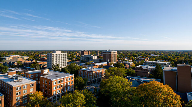 Ann Arbor Michigan USA downtown skyline, suburban city architecture concept, with copy space