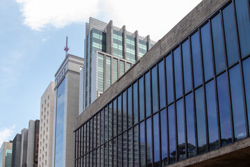 Obraz premium Modern Corporate Buildings with Glass Facades in a Financial District