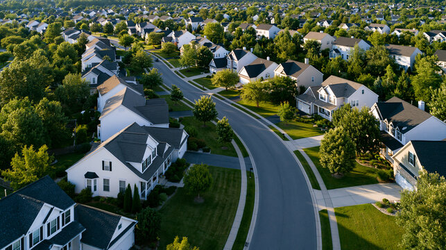 Aerial view of houses in a typical American home community, neighborhood overview and real estate concept, with copy space