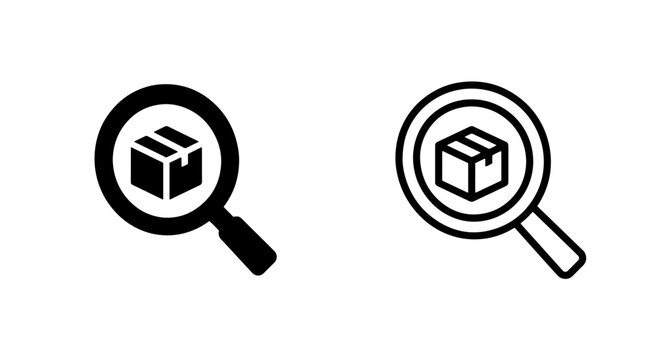 Package search and delivery tracking magnifying glass icons with delivery, tracking