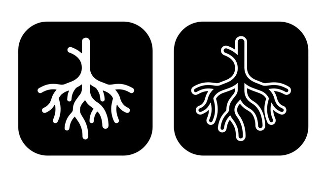 Inverted root network system icons in rounded rectangular frames with structure