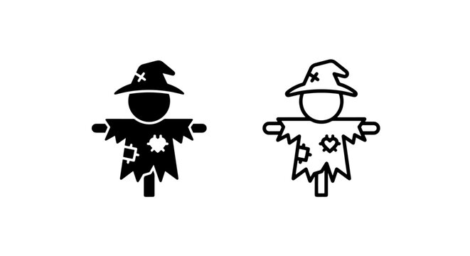 Halloween scarecrow with wizard hat icon set scarecrow halloween agriculture
