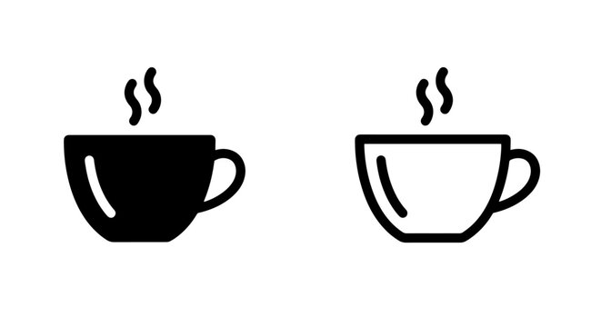 Coffee cup icon set representing hot beverages with beverage caffeine breakfast