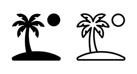 Tropical island palm tree sunny icon set with tropical vacation paradise landscape © MdDelowar