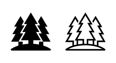 Set of pine tree icons representing forest or coniferous woods with coniferous © MdDelowar